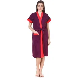 POORAK Women Purple Solid Bath Robe-picture-41