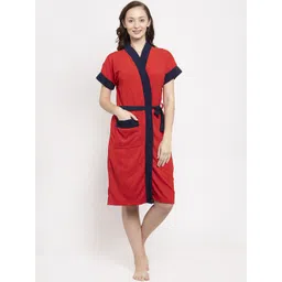 POORAK Women Red & Navy Blue Solid Bath Robe-picture-37