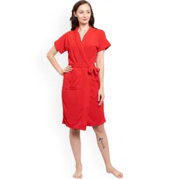 POORAK Women Red Solid Bath Robe-picture-35