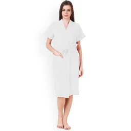 POORAK Women White Solid Terry Cotton Bath Robe-picture-24