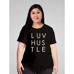 Pootlu Plus Size Women Black Typography Printed Cotton T-shirt-picture-20