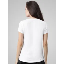 Pootlu Women White Printed Pure Cotton T-shirt image 3