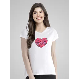 Pootlu Women White Printed V-Neck Cotton T-shirt-picture-16