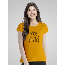 Pootlu Women Yellow Typography Printed Cotton T-shirt-picture-11