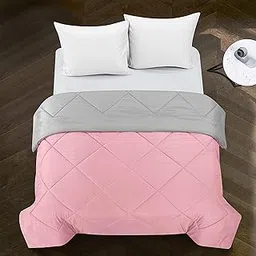 Pop Shop Tommy All Season Easy-Wash Alternative Reversible Basic Ultra-Soft Microfiber Solid Single Textured Comforter Blanket, Twin, Pink and Grey-picture-29