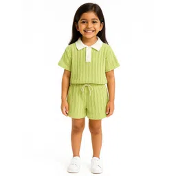 POP STREET KIDS Girls Polo Collar Short Sleeves Striped T-shirt With Shorts-picture-21