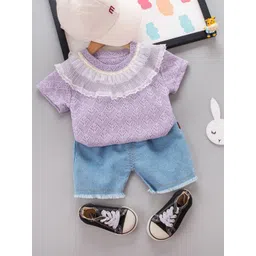 POP STREET KIDS Girls Woven Design Round Neck Short Sleeves Top With Shorts-picture-22