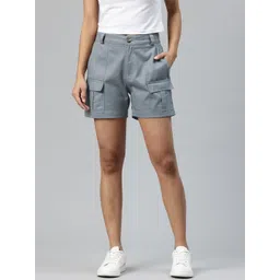 popnetic Solid Women Grey Cargo Shorts-picture-23