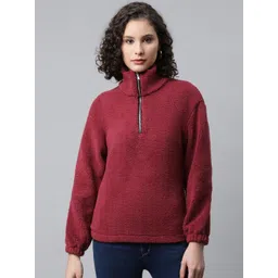 Popnetic Women Maroon Faux Fur Sweatshirt-picture-10