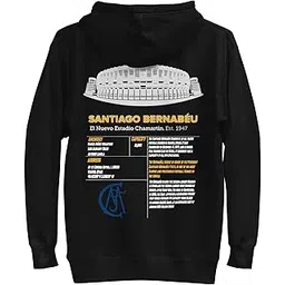 poppshop RM Santiago Bernabeu Stadium Black Hoodie, Football Club Design with Stadium Blueprint Print-picture-46