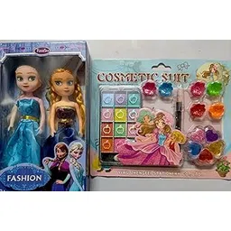 POPPY PLAY Frozen Two Sister Anna elsa Doll Set with Real Washable Make up kit for Kids Girls-picture-27