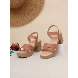 POPPYPINK Textured Party Block Sandals with Buckles-image-5