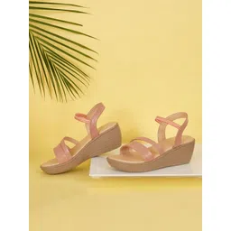 POPPYPINK Textured Party Wedge Sandals with Buckles-image-14