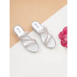 POPPYPINK Textured PU Block Sandals with Bows-image-0