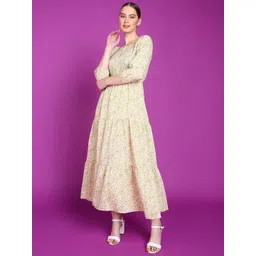 Popwings Floral Printed Gathered Or Pleated Maxi Dress-picture-25