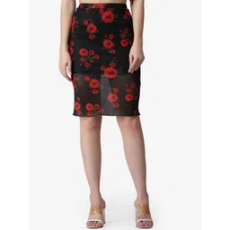 Popwings Floral Printed Straight Knee Length Pencil Skirt-picture-29