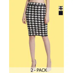 Popwings Pack Of 2 Checked Knee Length Pencil Skirts-picture-36