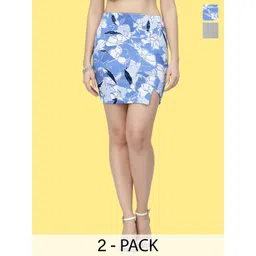 Popwings Pack Of 2 Floral Printed Pencil Casual Skirts-picture-17