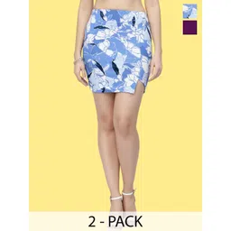 Popwings Pack Of 2 Floral Printed Pencil Pencil Casual Skirts-picture-16
