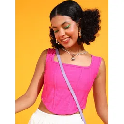 Popwings Self Design Fitted Crop Top-picture-36