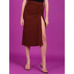 Popwings Self Design Long Slit Pencil Midi Skirt-picture-26