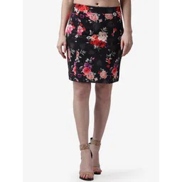 Popwings Women Black Floral Printed Casual  Skirt-picture-10