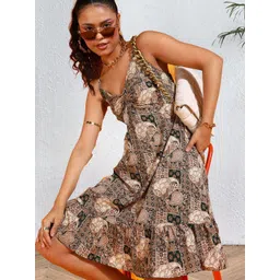 Popwings Women Bohemian Printed Shoulder Straps Fit & Flare Dress-picture-36