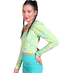 popwings Women Casual Printed Sky Blue Yellow Floral Belt Crop Top Tops for Women | Stylish Tops for Women | Trendy Tops Women-picture-39