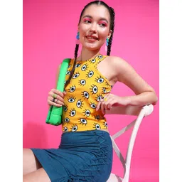 Popwings Women Casual Yellow Eye Printed Self Design Tank Crop Top-picture-35