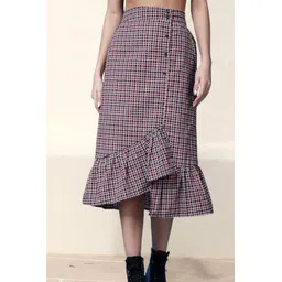 popwings Women Checkered A-line Red Skirt-picture-28