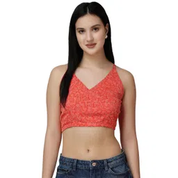 Popwings Women Floral Printed Fitted Crop Top-picture-23