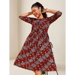 Popwings Women Motifs Print Cotton Fit & Flare Dress-picture-32
