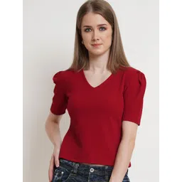 Popwings Women V Neck Puff Sleeve Top-picture-18