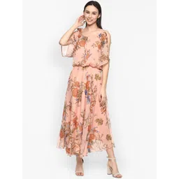 Porsorte Women Peach Floral Chiffon Maxi Dress-picture-42