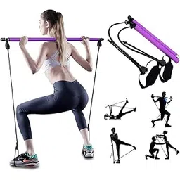 Portable Pilates Studio Portable Lightweight 2 Section Bar with Resistance Bands Adjustable Pilates Flexbands Kit Home Gym Yoga Pilates Purple Home Equipment-picture-12