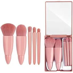 Portable Travel Makeup Brush Set with Mirror, 5 Piece Pink Cosmetic Brushes Kit with Carrying Case-picture-54