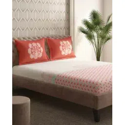 portico 164 TC Printed King Size Fitted Bedsheet with Pillow Covers-picture-29