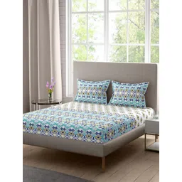 Portico Dusklight White Printed Cotton 144 TC Super King Bedsheet Set 2.74 m x 2.74 m-picture-22