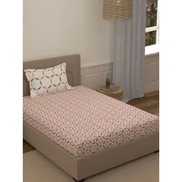 Portico Fusion 144 TC Cotton Pink Single Size Bedsheet With 1 Pillow Covers-picture-14