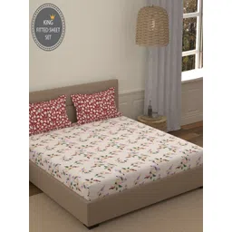 Portico Fusion 144 TC Cotton Red King Size Fitted Sheet 2 Pillow Covers-picture-29
