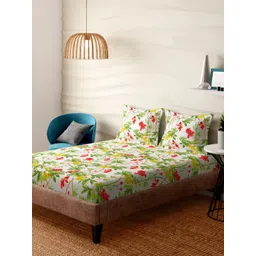 Portico Jade Glint White Printed Cotton 300 TC Super King Bedsheet Set 2.74 m x 2.74 m-picture-26