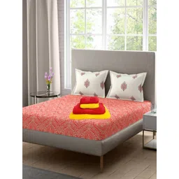 Portico Neeta Lulla Red & White Floral 210 TC Cotton Bedsheet Set 2.24 m X 2.54 m-picture-2