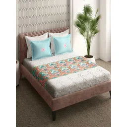 Portico Neeta Lulla White & Blue Floral 210 TC Cotton Bedsheet Set 2.74 m X 274 m-picture-31