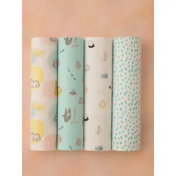 Portico Pack of 4 Infants Little Peaches Pure Cotton Muslin Swaddle-picture-8