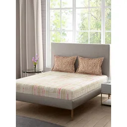 Portico White & Brown 140 TC Queen Bedsheet with 2 Pillow Covers-picture-26