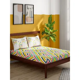 Portico Yellow & Green 152 TC King Bedsheet with 2 Pillow Covers-picture-45