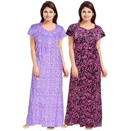 posh perfection Women's Cotton Printed Maxi Nightgown Nighty for Women Ankle Length Night Dress - Pack of 2, Free Size (NG1)-picture-37