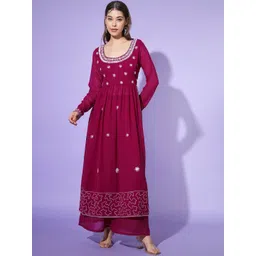 Poshak Hub Floral Embroidered High Slit A-Line Kurta with Palazzos-picture-12