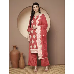 Poshak Hub Floral Embroidered Thread Work Straight Kurta With Palazzos & Dupatta-picture-11