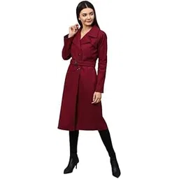 poshbery Athena Women Maroon Solid Longline Overcoat-picture-11